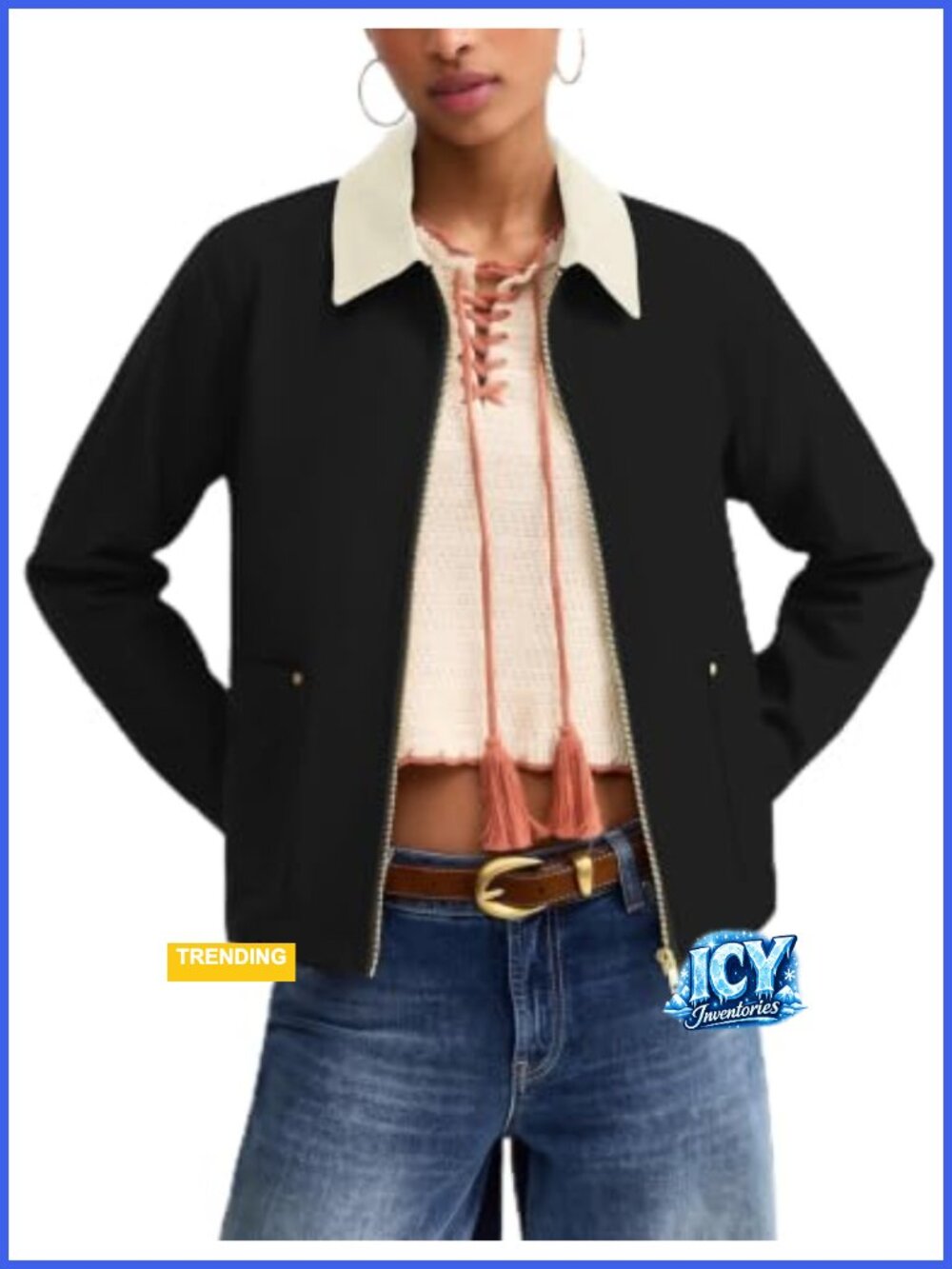 Women's Cropped Zip Up Lightweight Jacket Casual Utility Coat with Pockets